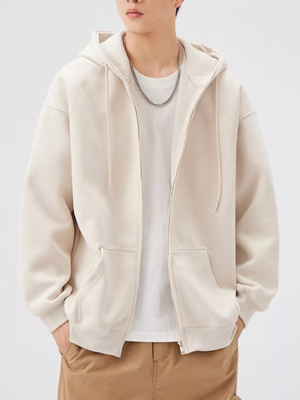 Men's Casual Loose Fit Zip-Up Hoodie, image 4
