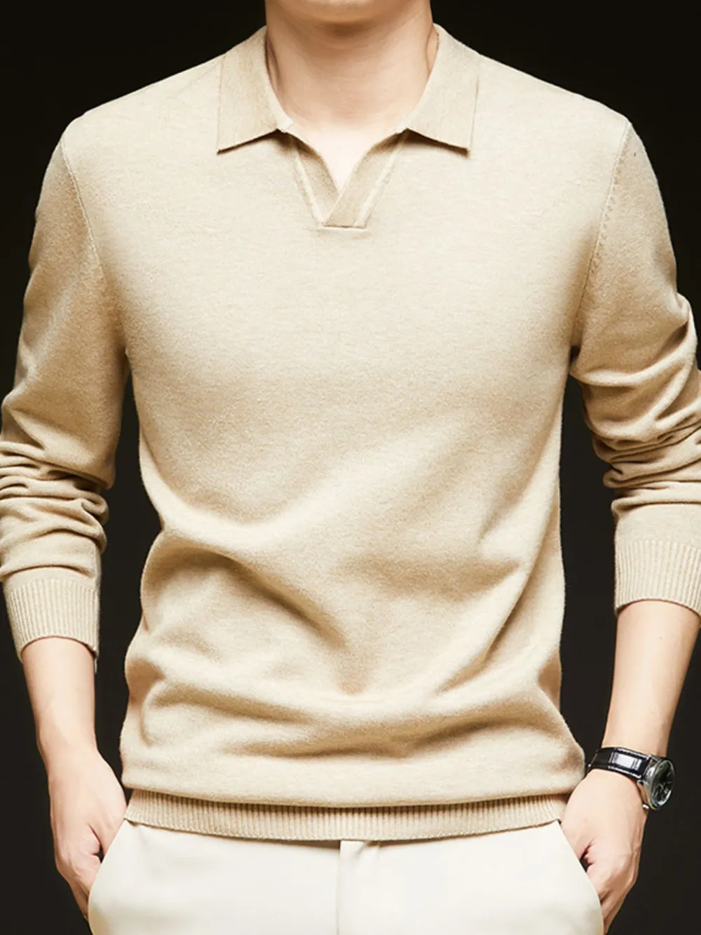 Men's Full Size Collared Neck Long Sleeve Polo Plus Size, image 2