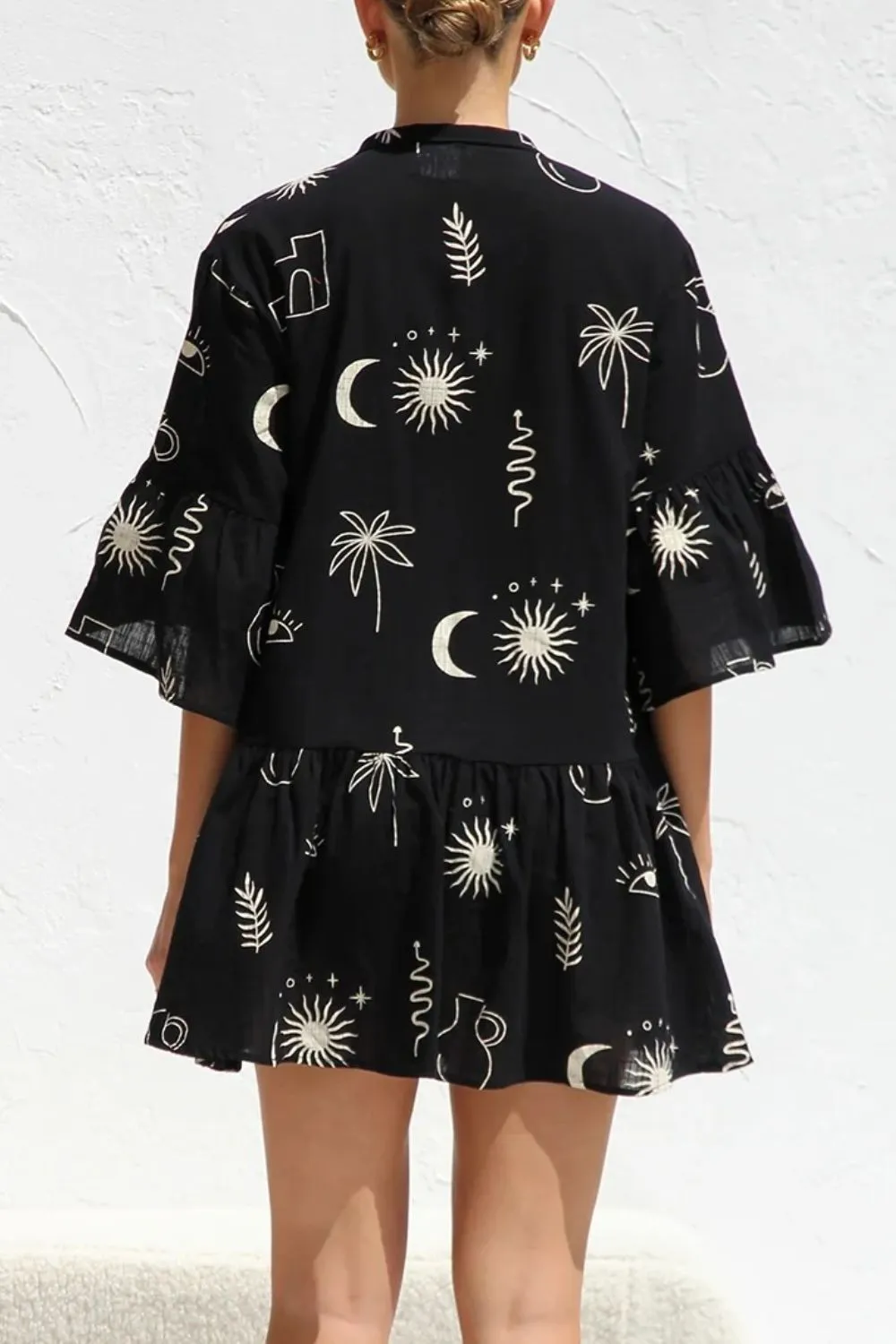 Ruched Printed Three-Quarter Sleeve Mini Dress, image 6