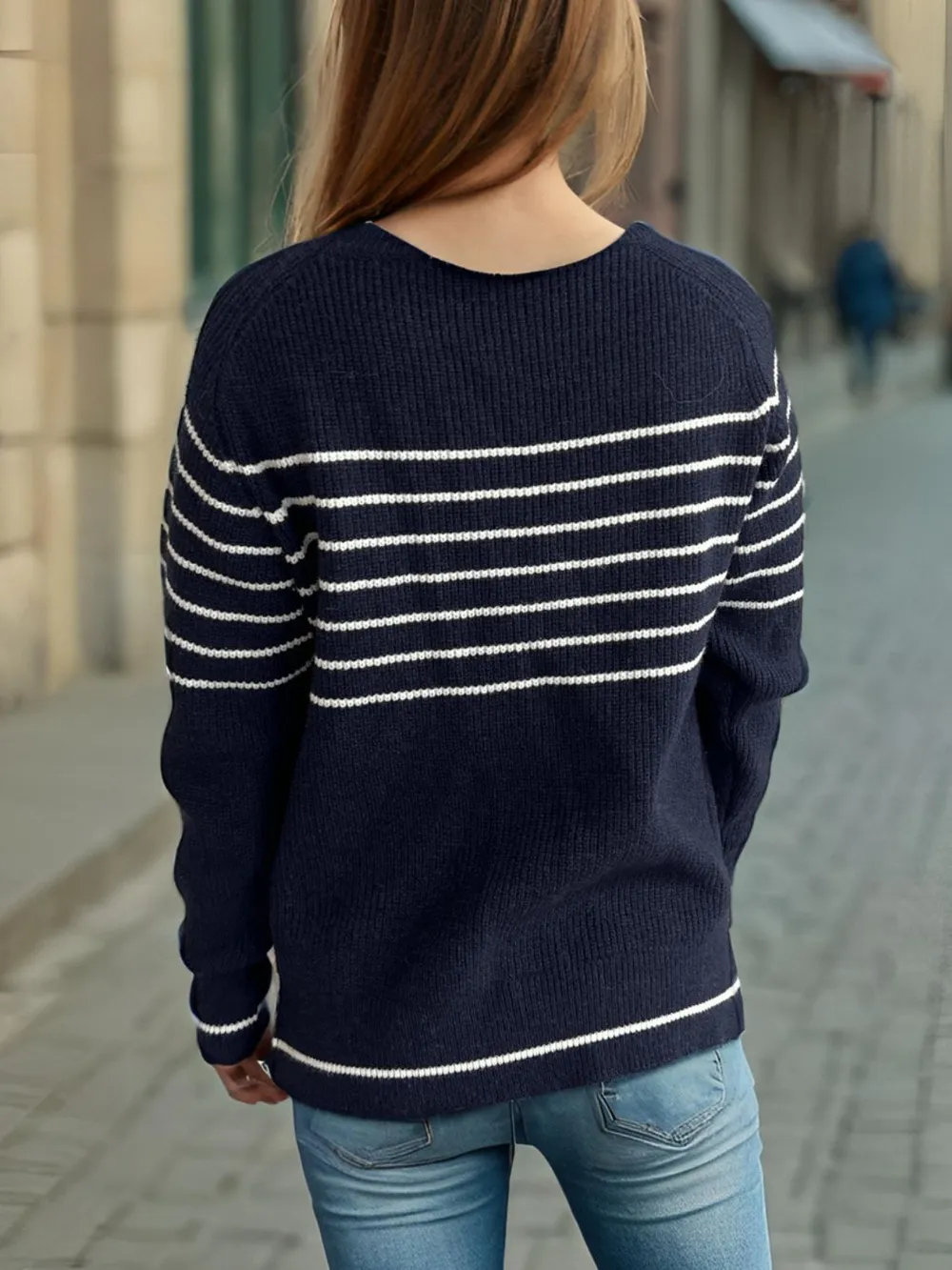 Striped Round Neck Long Sleeve Sweater, image 11
