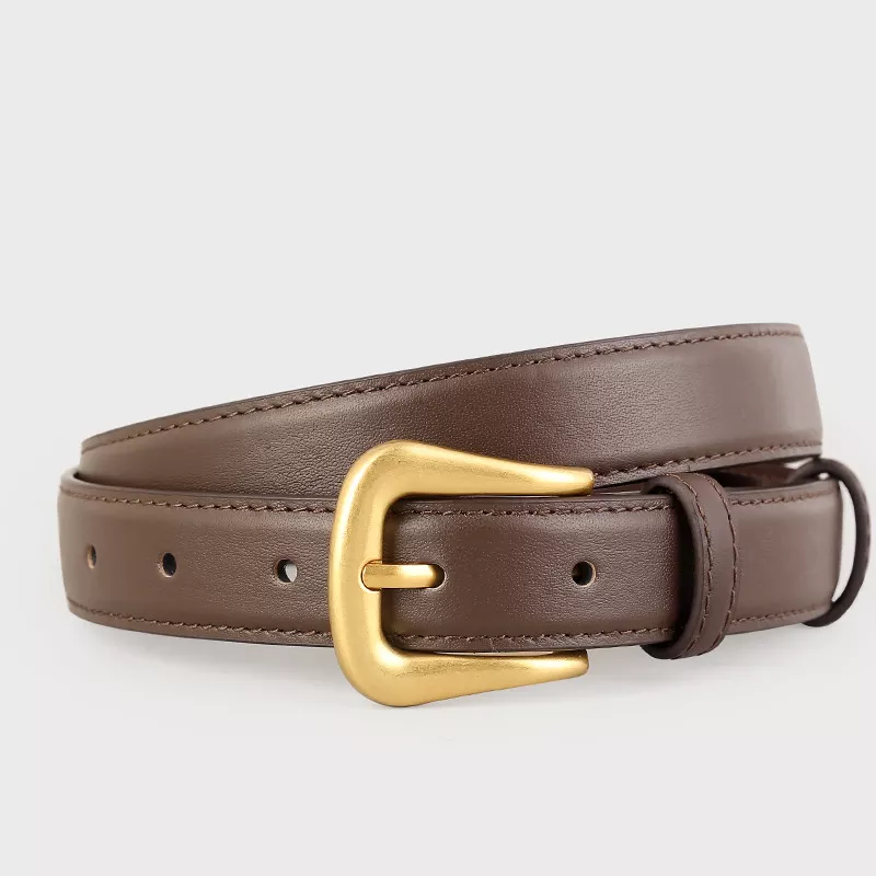 Skinny Leather Belt with Golden Buckle, image 5