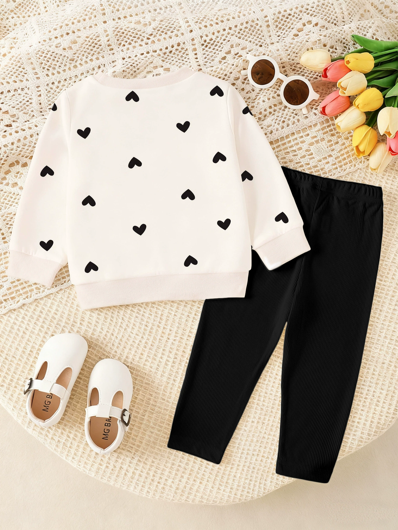 Children's Heart Print Long Sleeve Top & Pants Set, image 2