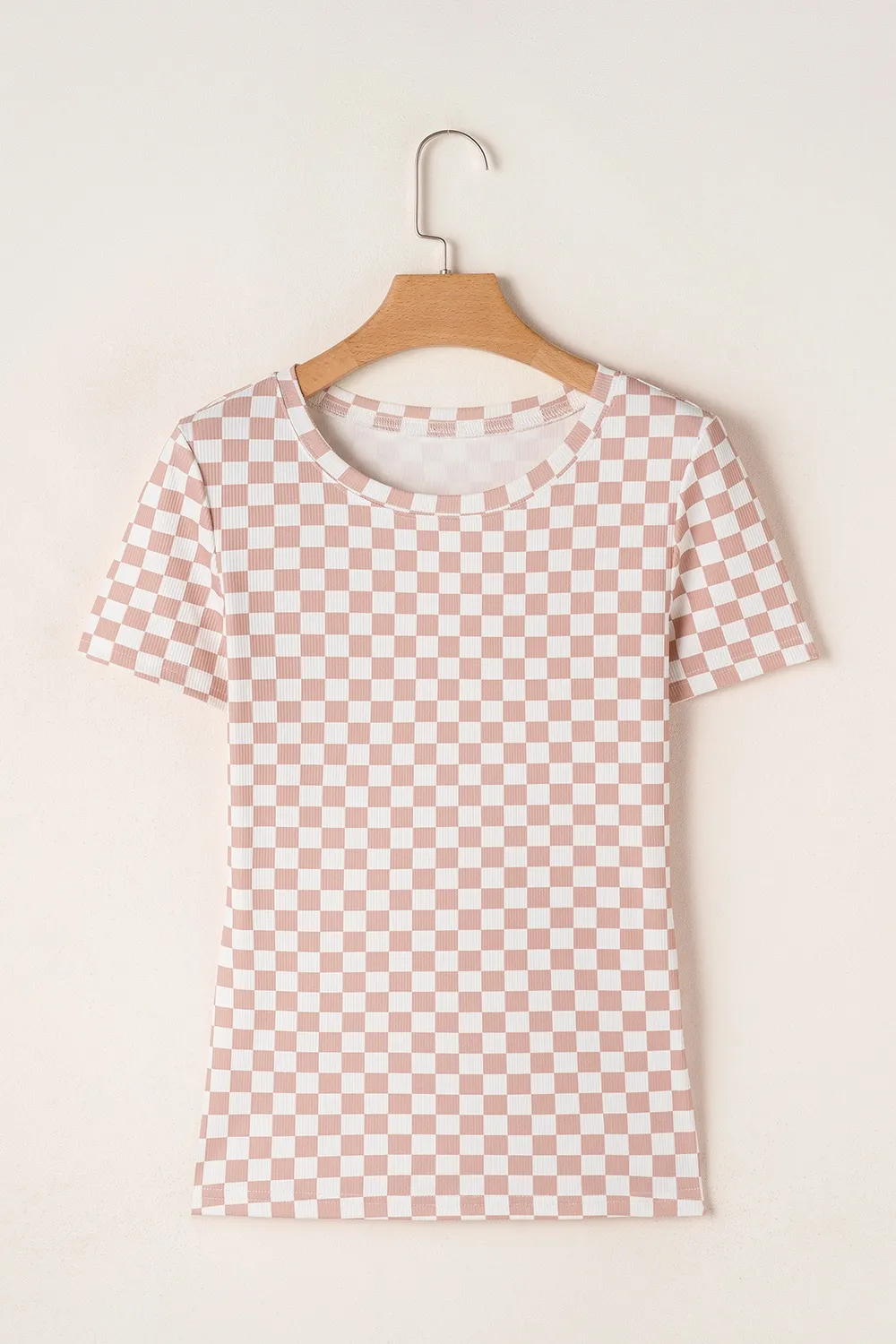 Checkered Ribbed Slim Fit Crew Neck T Shirt, image 5