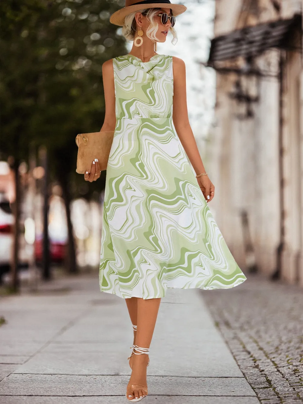 Printed Sleeveless Midi Dress, image 4