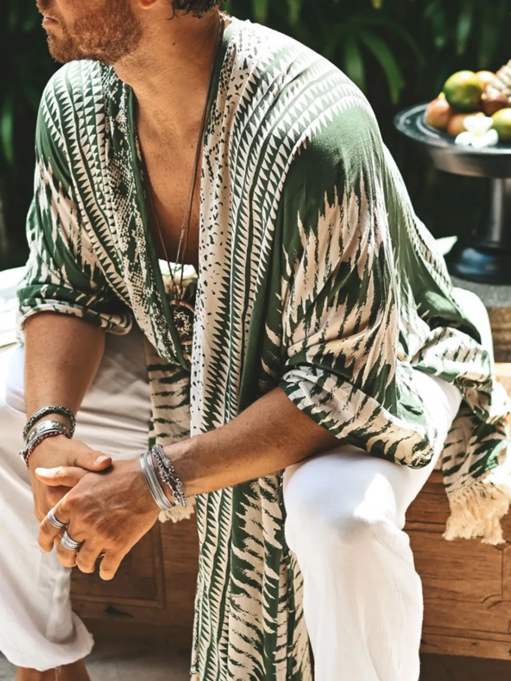 Men's Full Size Fringe Open Front Cover-Up Plus Size, image 3