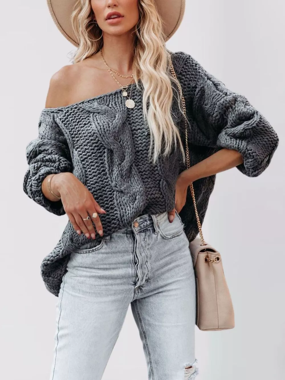 Chunky Cable Knit Long Sleeve Sweater, image 6