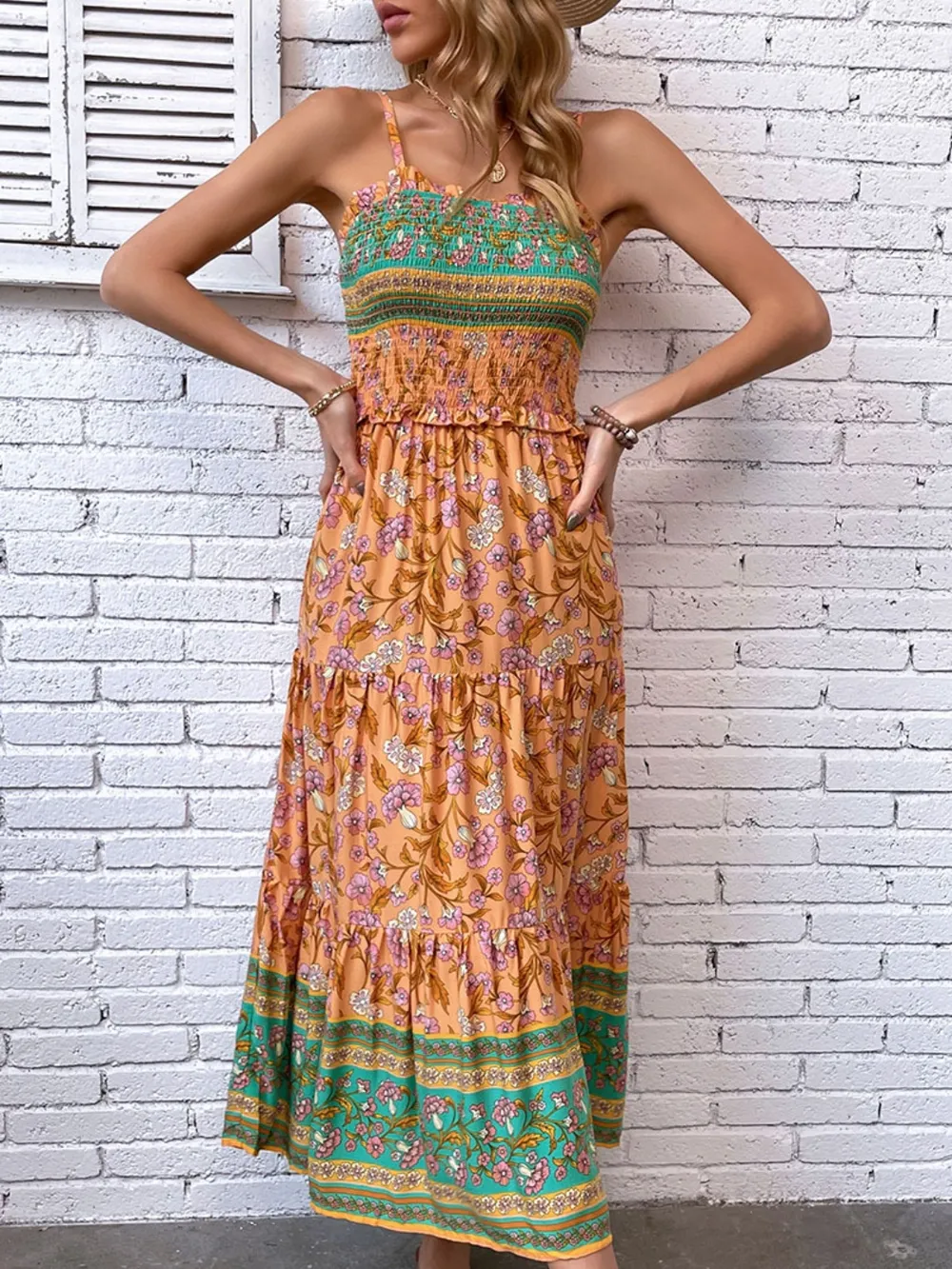 Printed Square Neck Midi Cami Dress, image 3