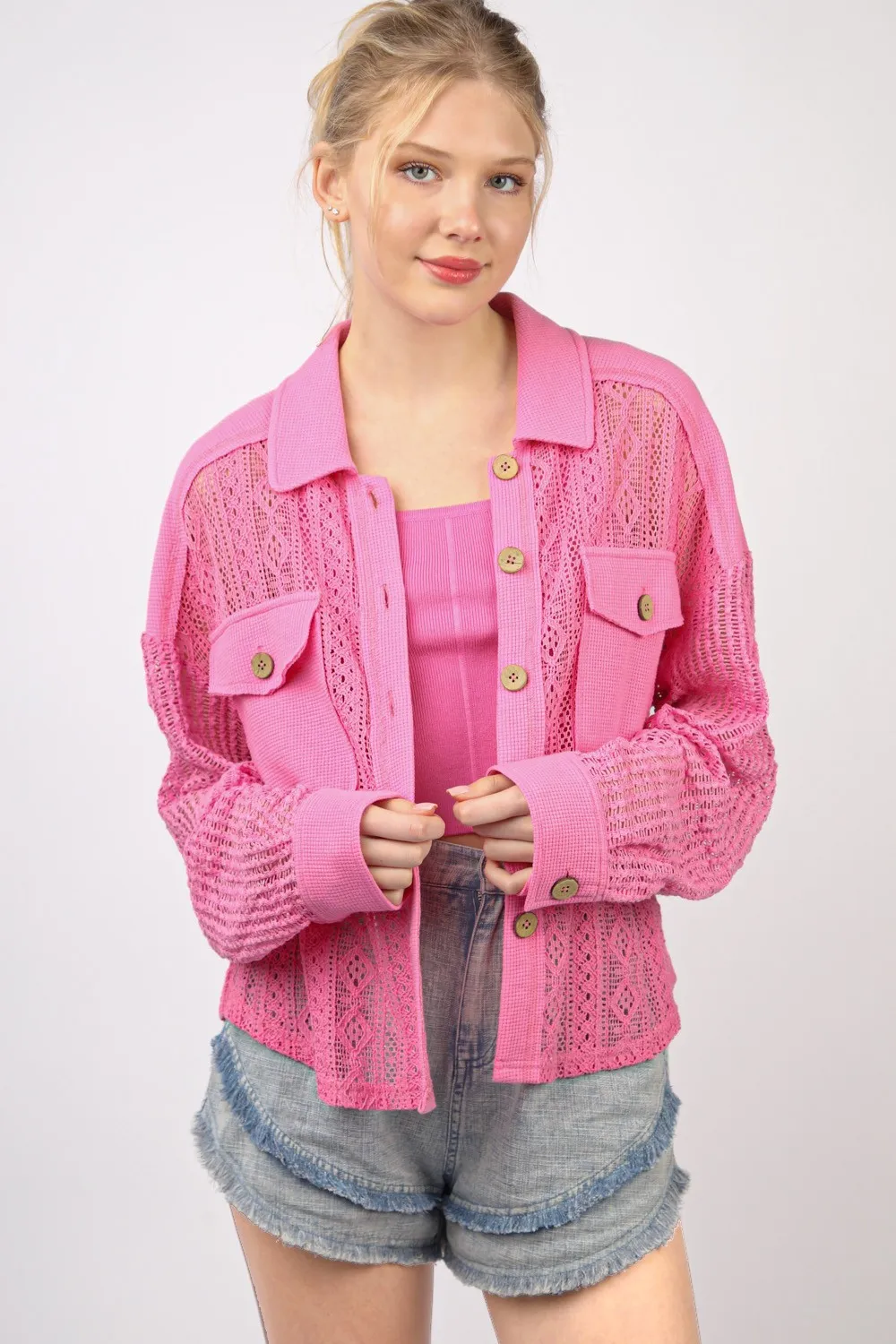 Button Up Long Sleeve Lace Shirt, image 4