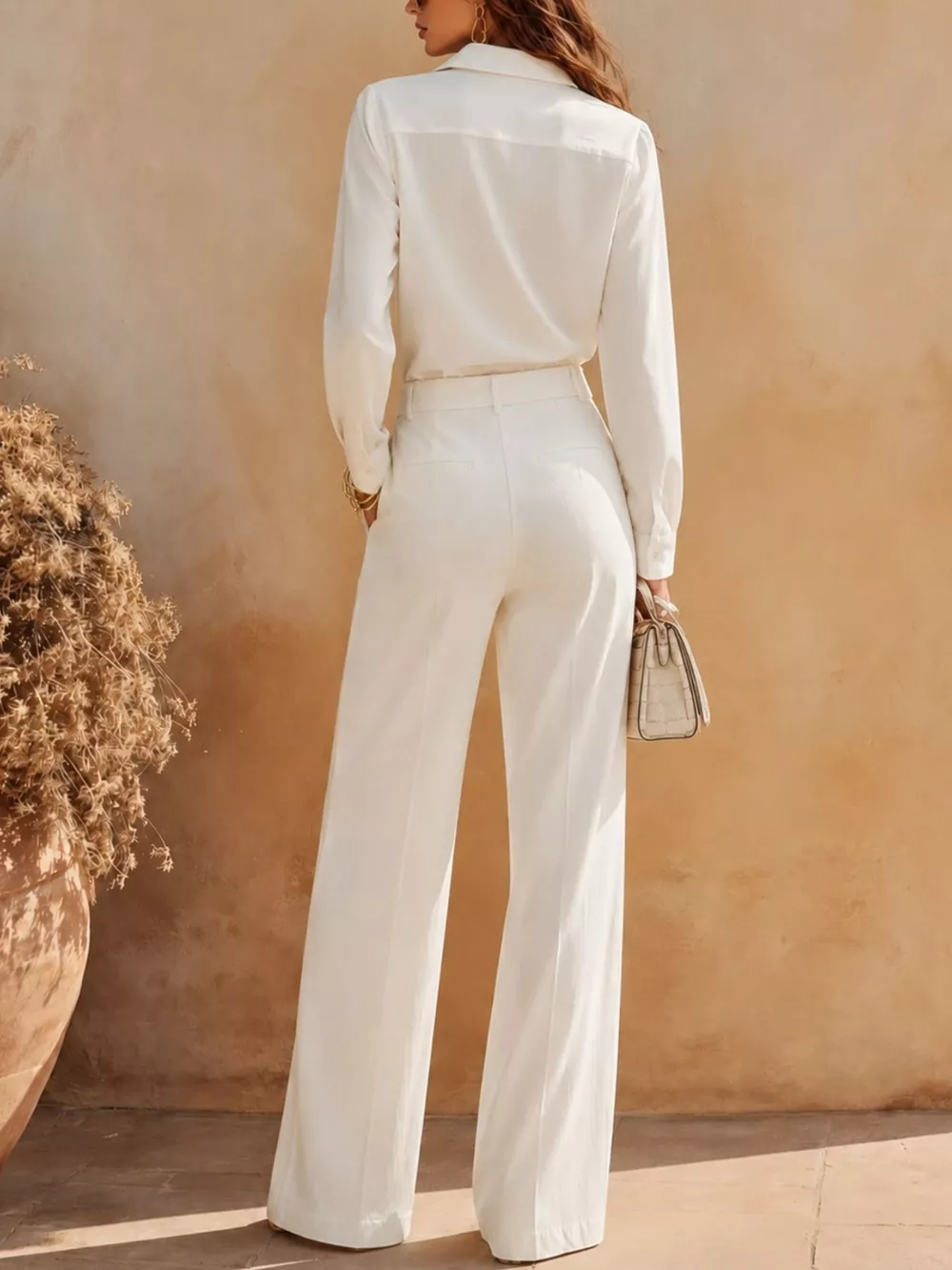 Long Sleeve Shirt and Wide-Leg Pants Set, image 3