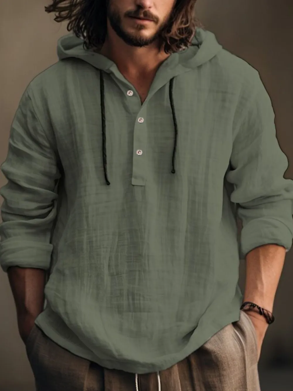 Men's Full Size Half Button Long Sleeve Hoodie, image 3