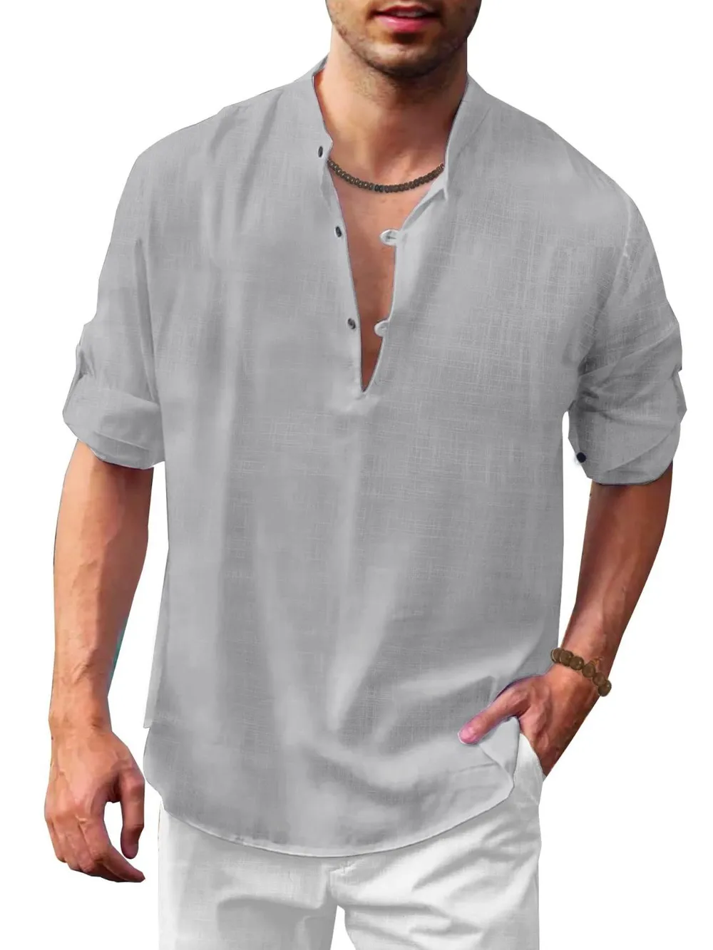 Men's Full Size Half Button Long Sleeve Shirt Plus Size, image 9