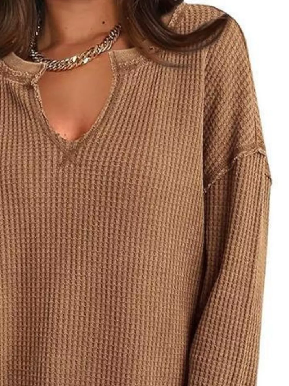 Waffle Knit Long Sleeve Sweatshirt, image 8