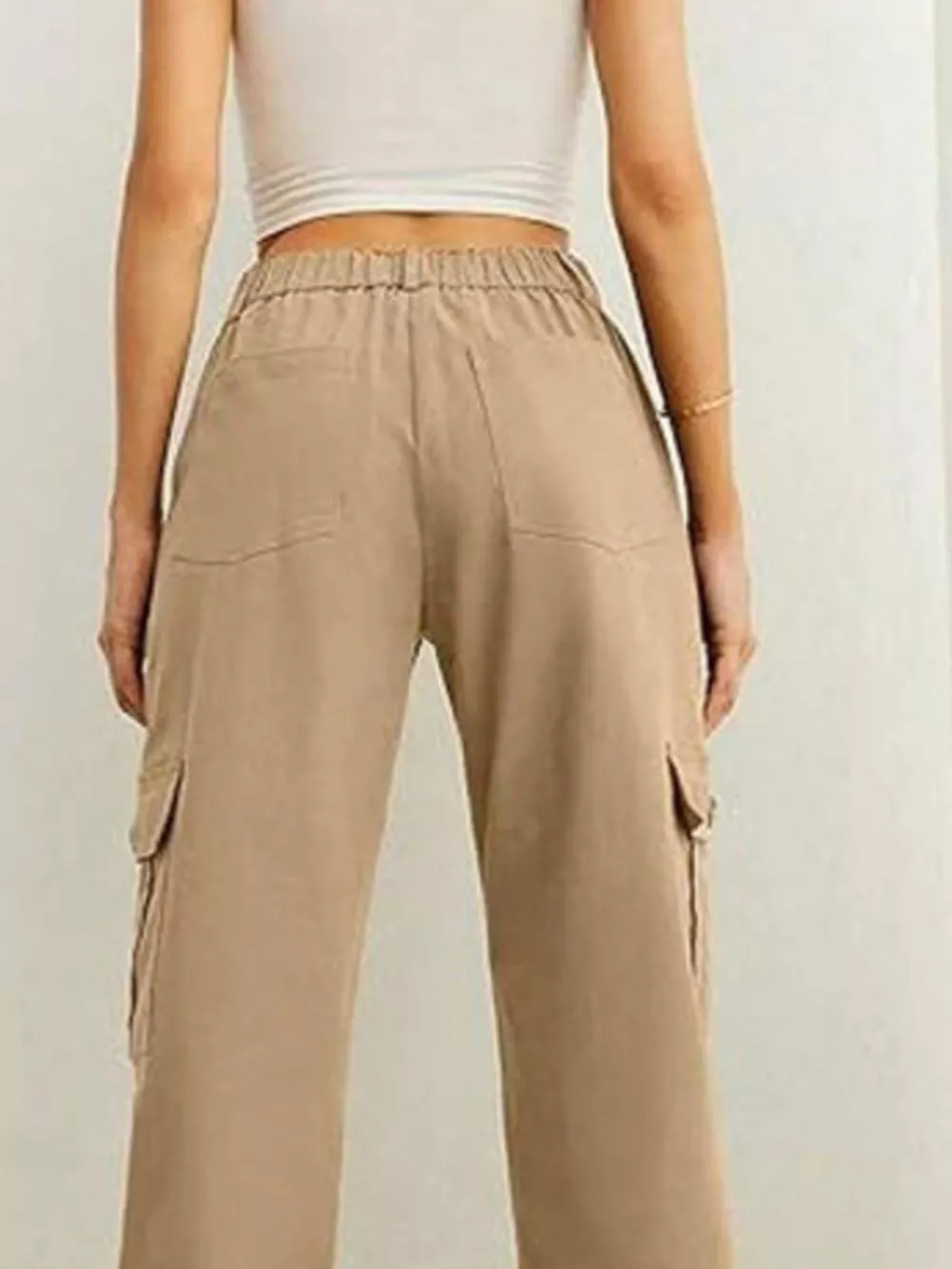 High-Waisted Cargo Pants with Drawstring Cuffs, image 10