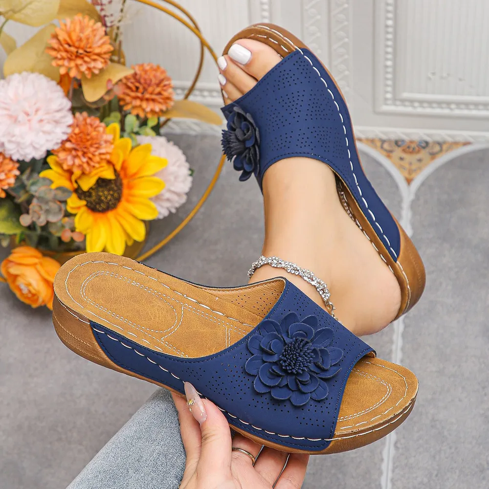 Flower Peep Toe Wedge Sandals, image 5