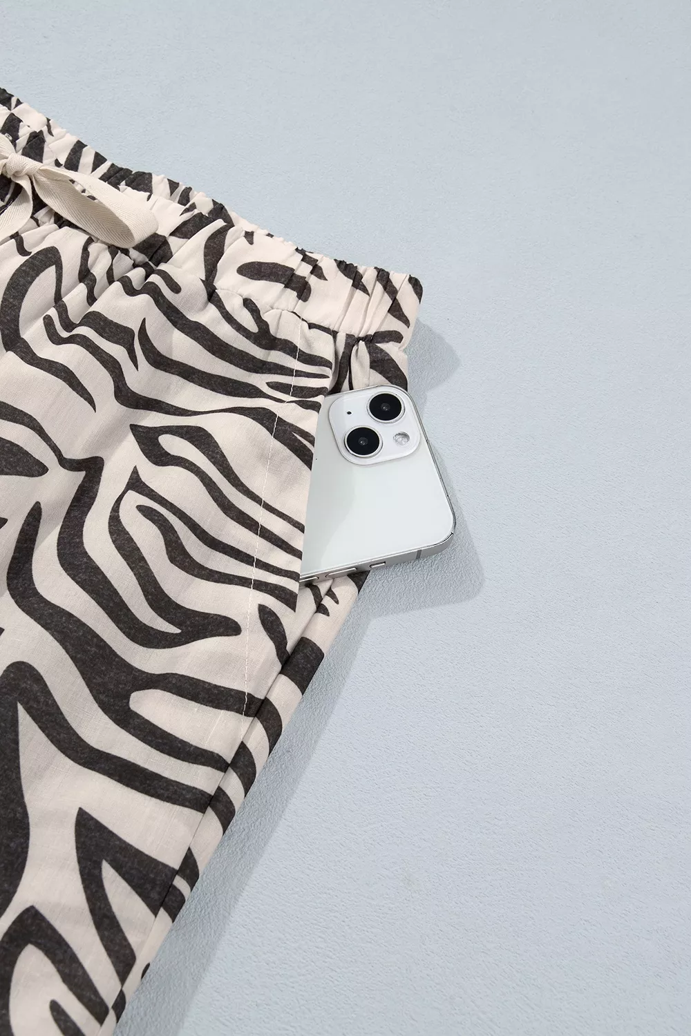 Multicolour Western Print Zebra Pattern Elastic Waist Pocket Pants, image 12