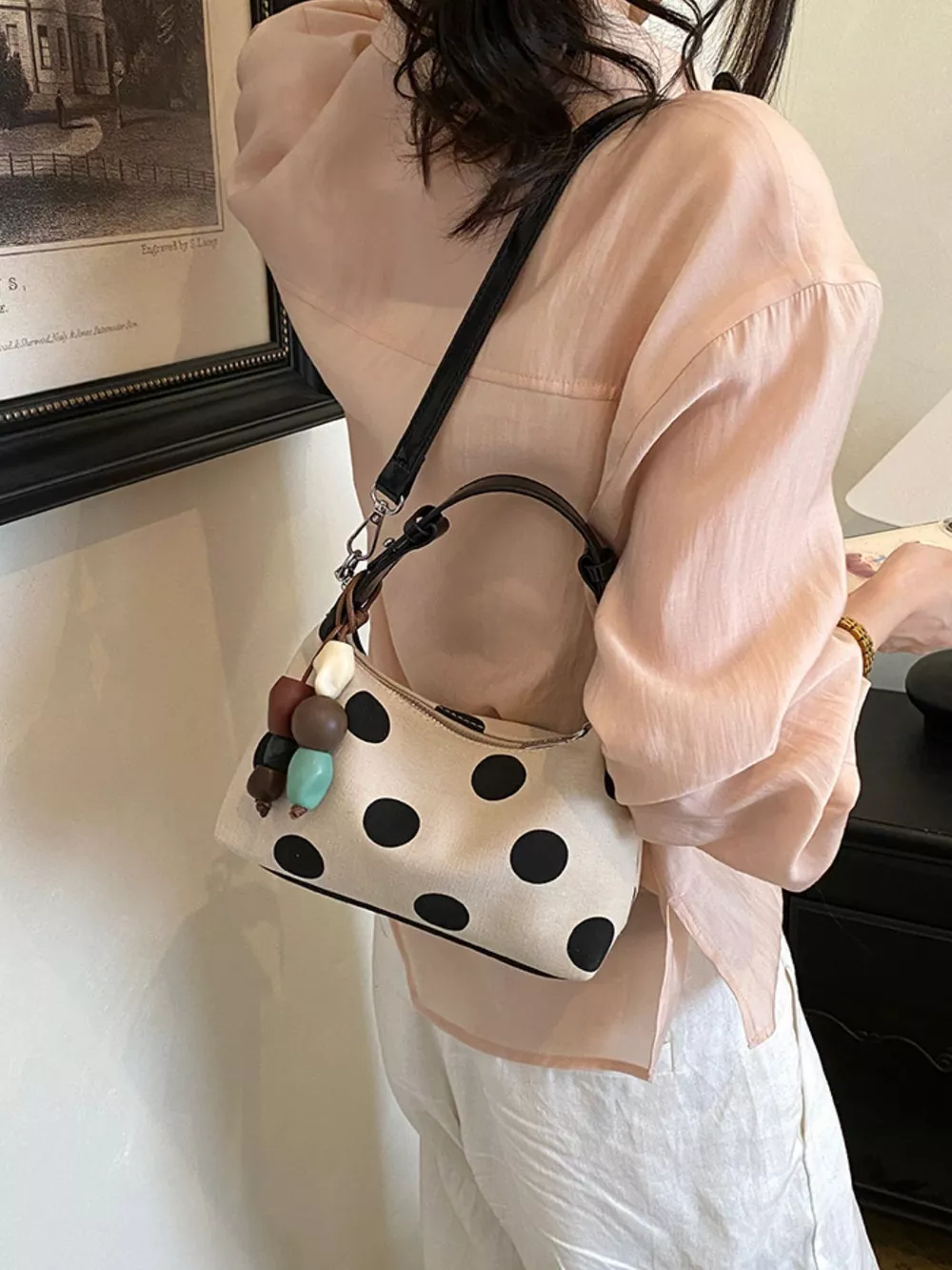 Polka Dot PU Leather Handbag, image 8