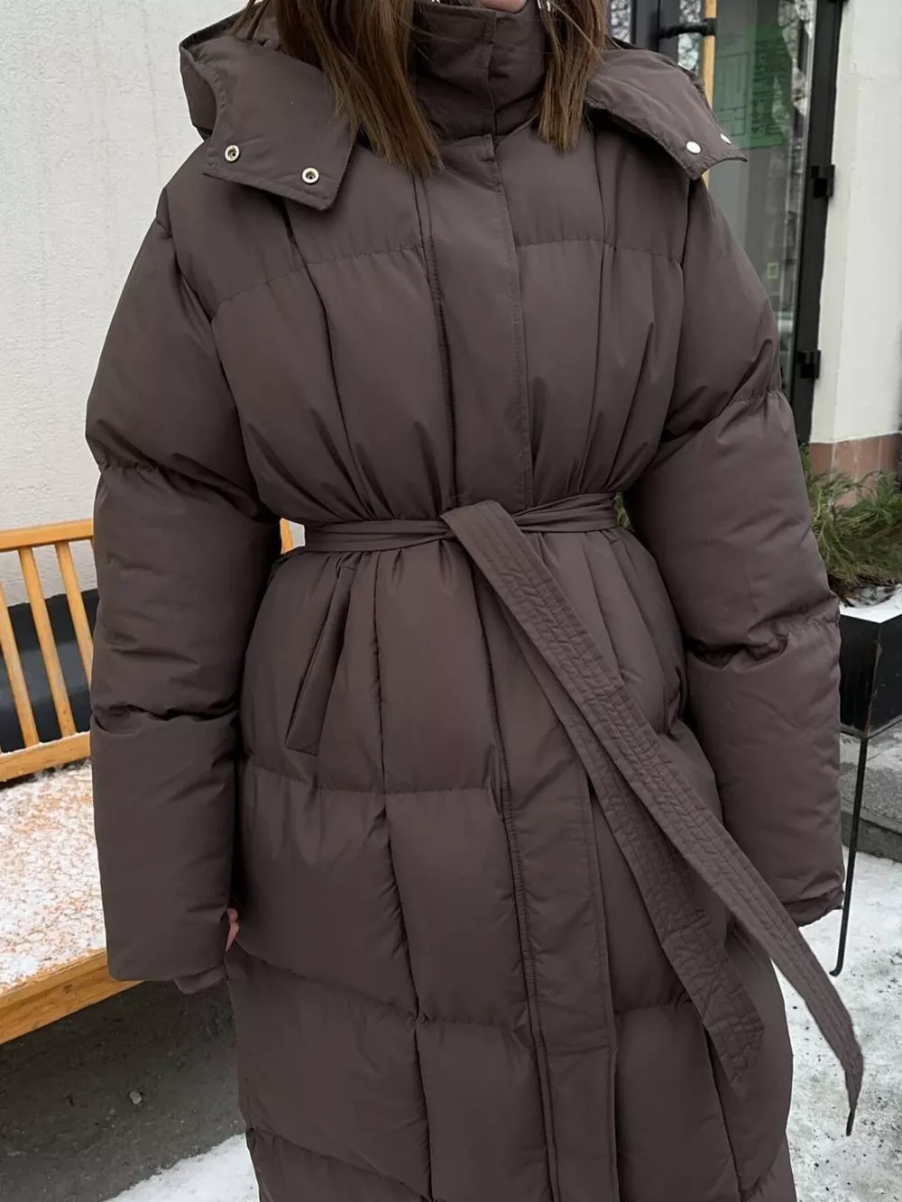 Longline Padded Winter Coat with Belted, image 13
