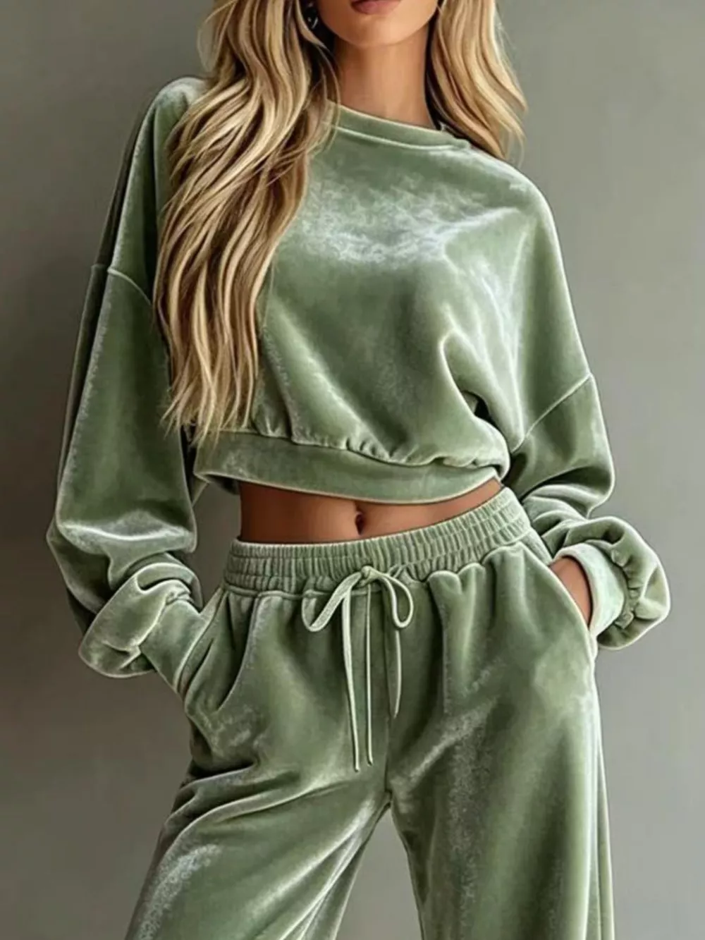 Full Size Cropped Sweatshirt and Wide-Leg Pants Set Plus Size, image 12