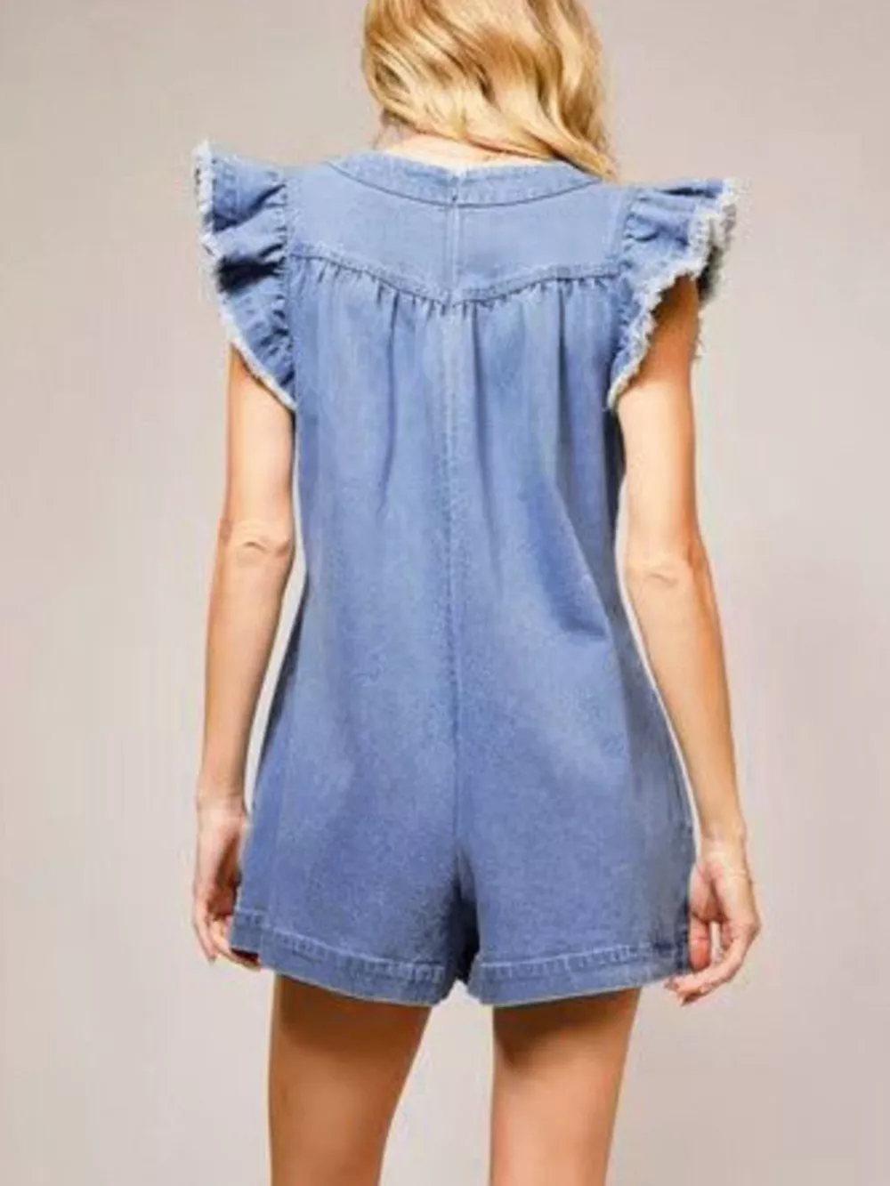 Ruffle Sleeve Denim Romper, image 5