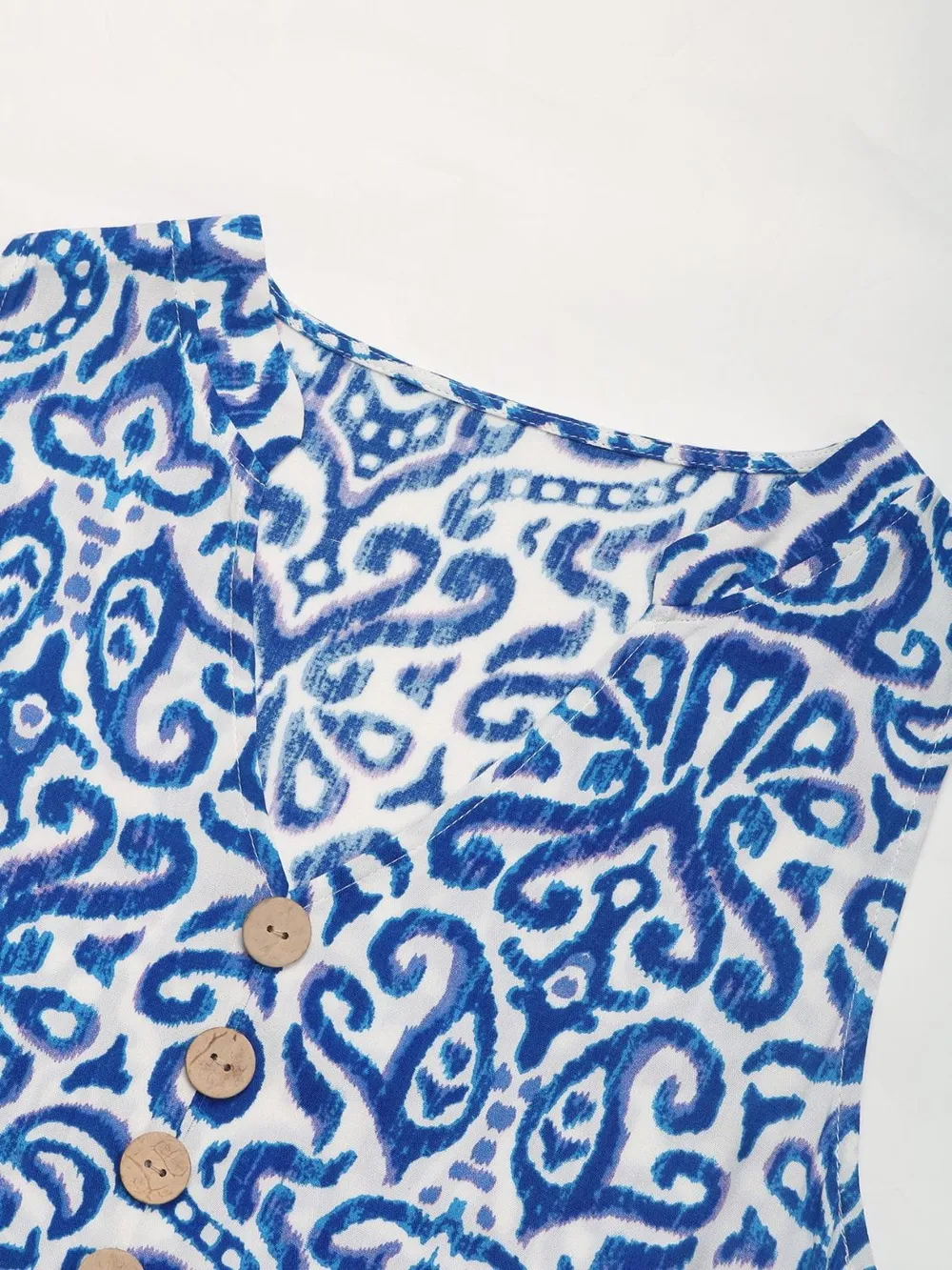 Decorative Button Printed Notched Sleeveless Midi Dress, image 3