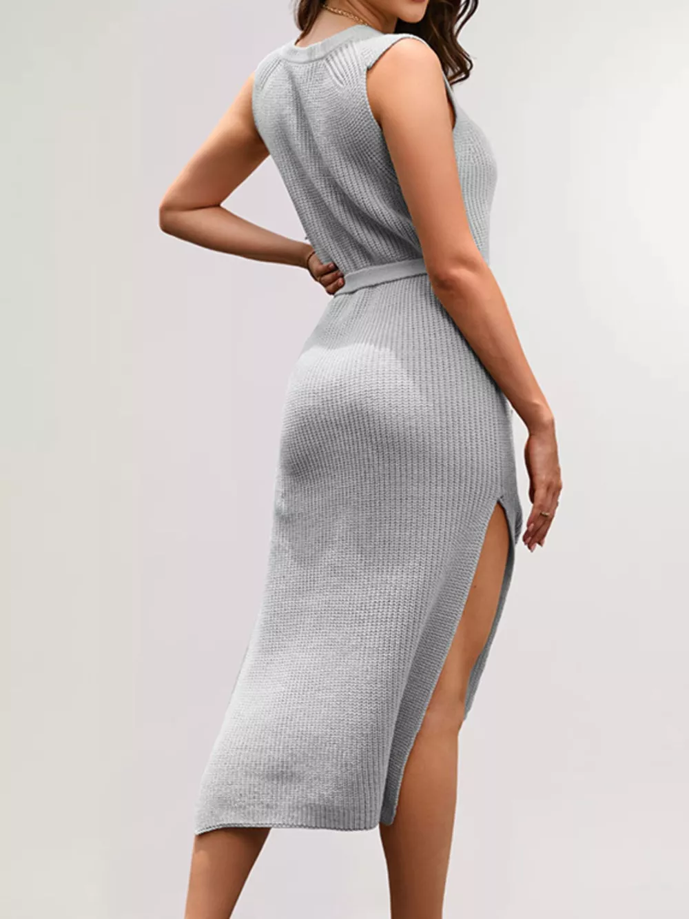 Side Slit Sleeveless Knit Midi Dress, image 2