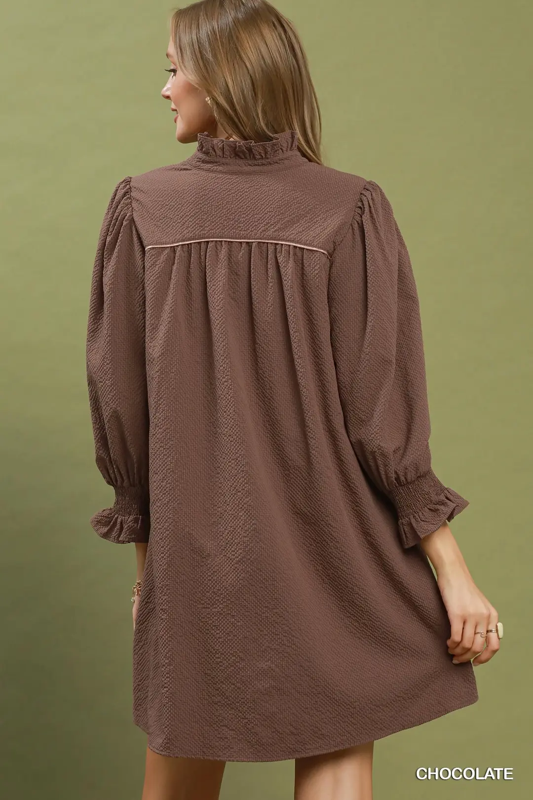 Textured Puff Sleeve Mini Dress, image 3