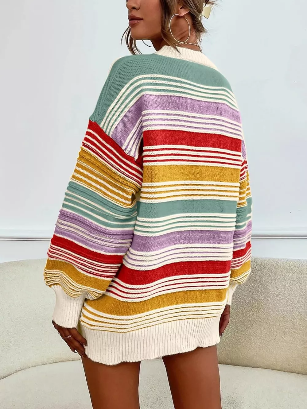 Rainbow Striped Drop Shoulder Oversized Sweater, image 9