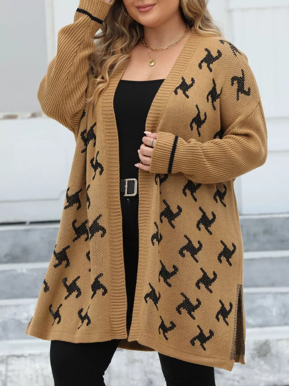 Plus Size Open Front Drop Shoulder Knit Cardigan, image 4