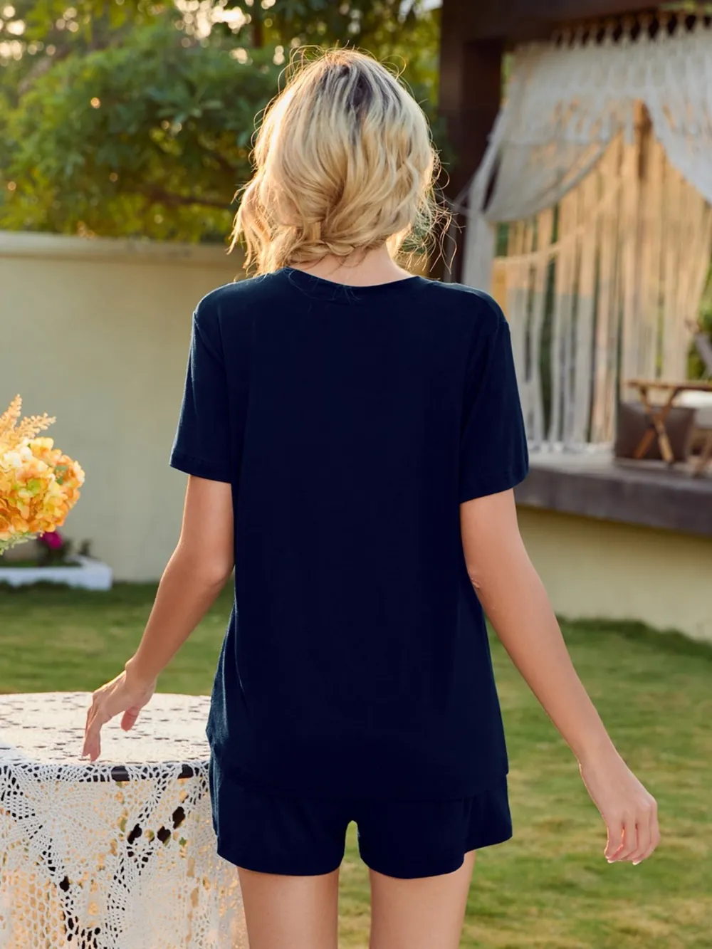 V-Neck Short Sleeve Top and Pocketed Shorts Lounge Set, image 10
