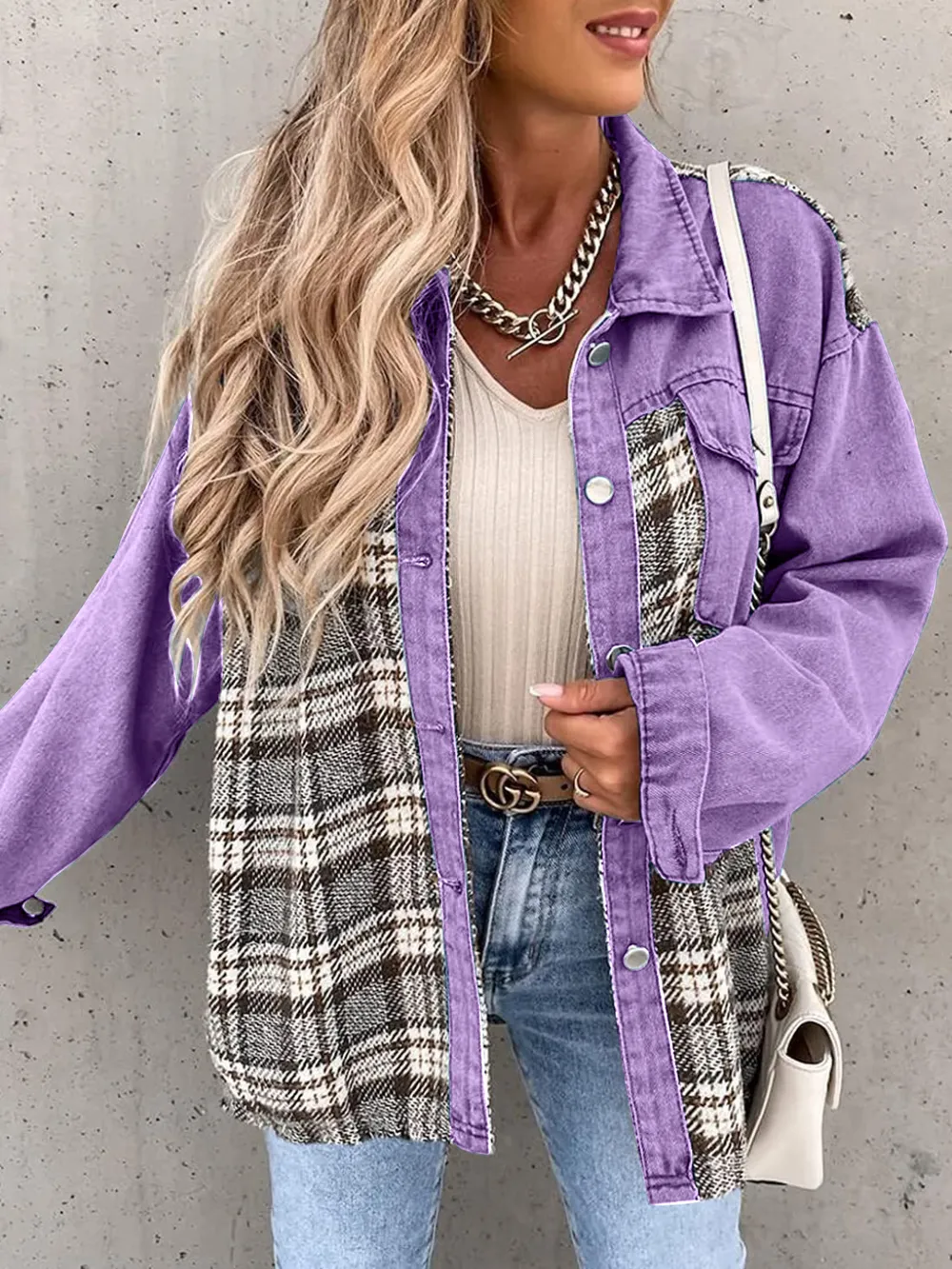 Plaid Button Up Dropped Shoulder Jacket, image 28