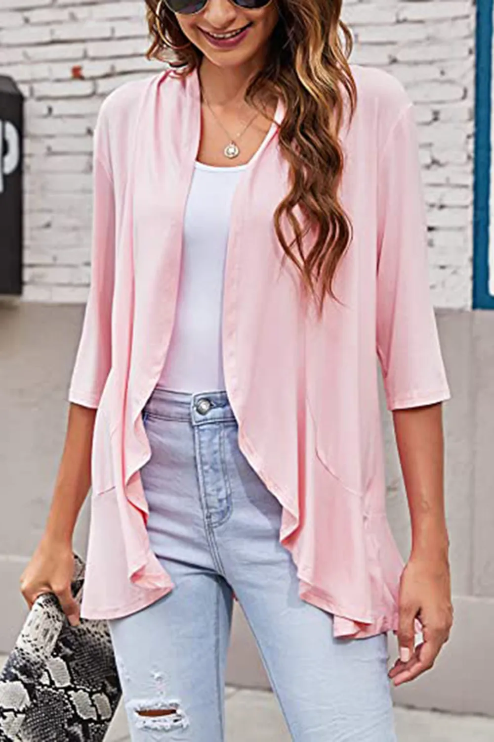 Open Front Three-Quarter Sleeve Cardigan, image 8