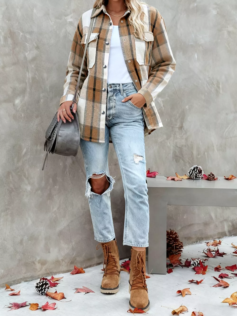 Plus Size Casual Plaid Button-Down Shirt, image 5
