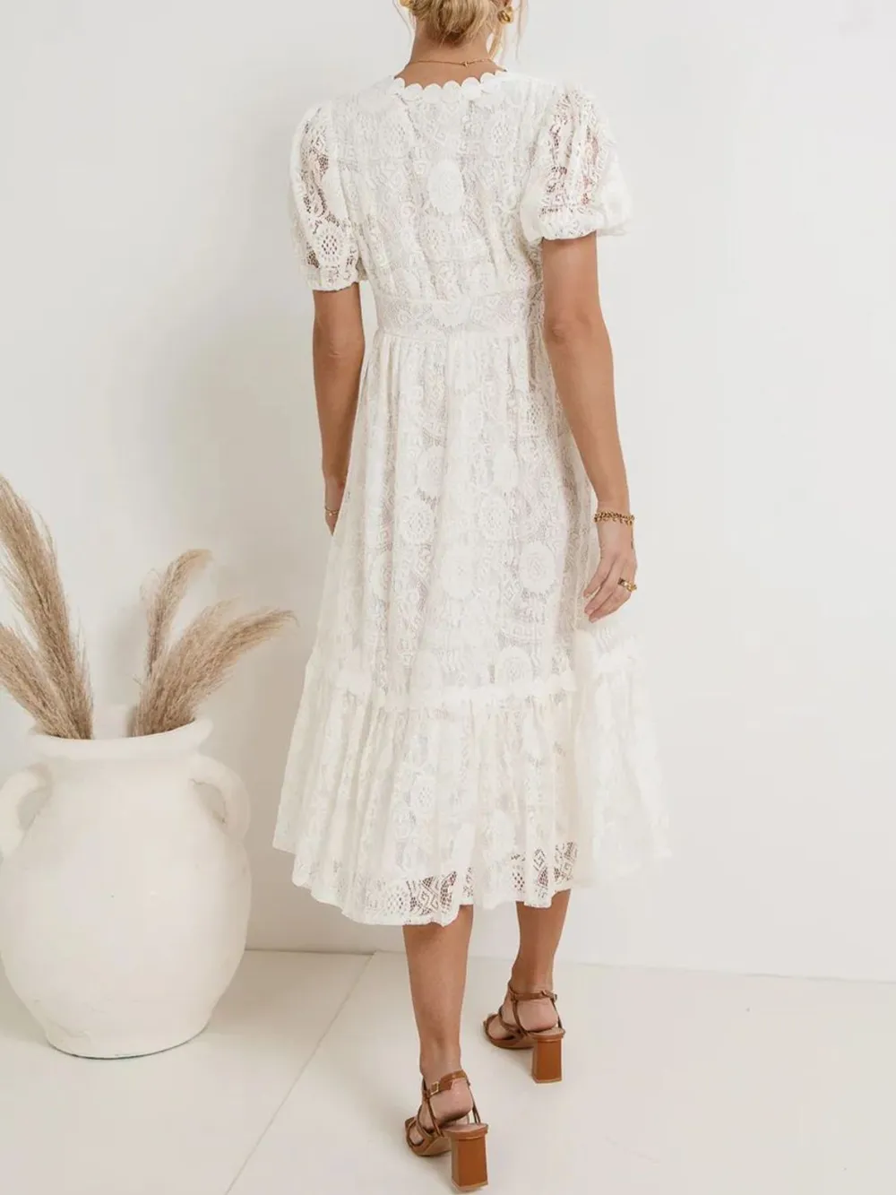 Lace V-Neck Short Sleeve Dress, image 6