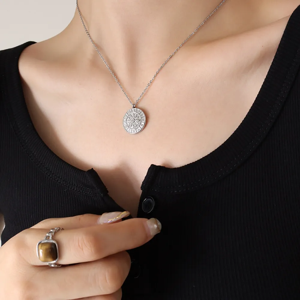 Zircon Titanium Steel Timepiece Shape Necklace, image 7