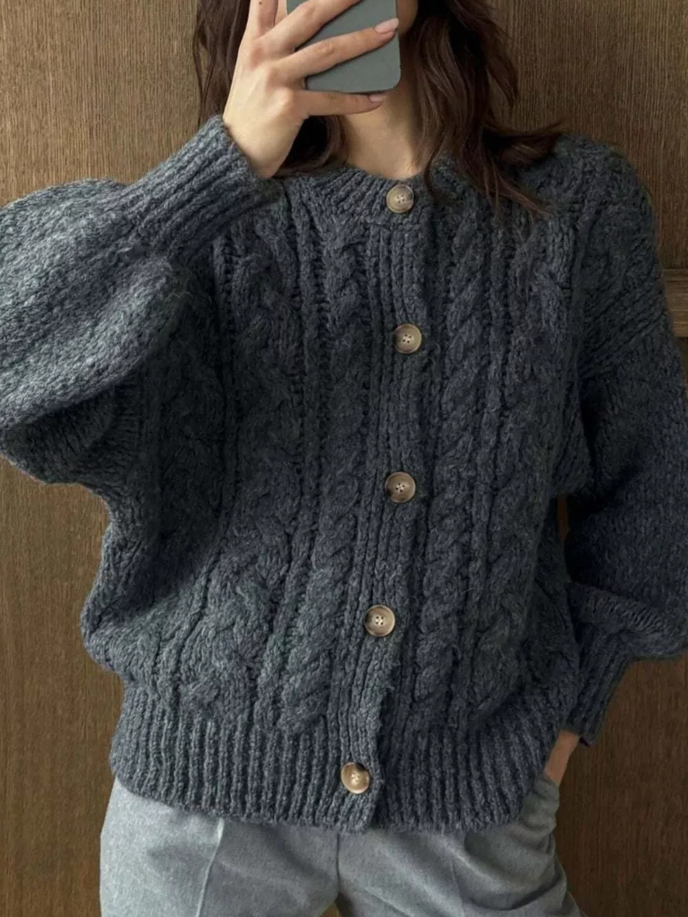 Cable Knit Button-Down Cardigan, image 13