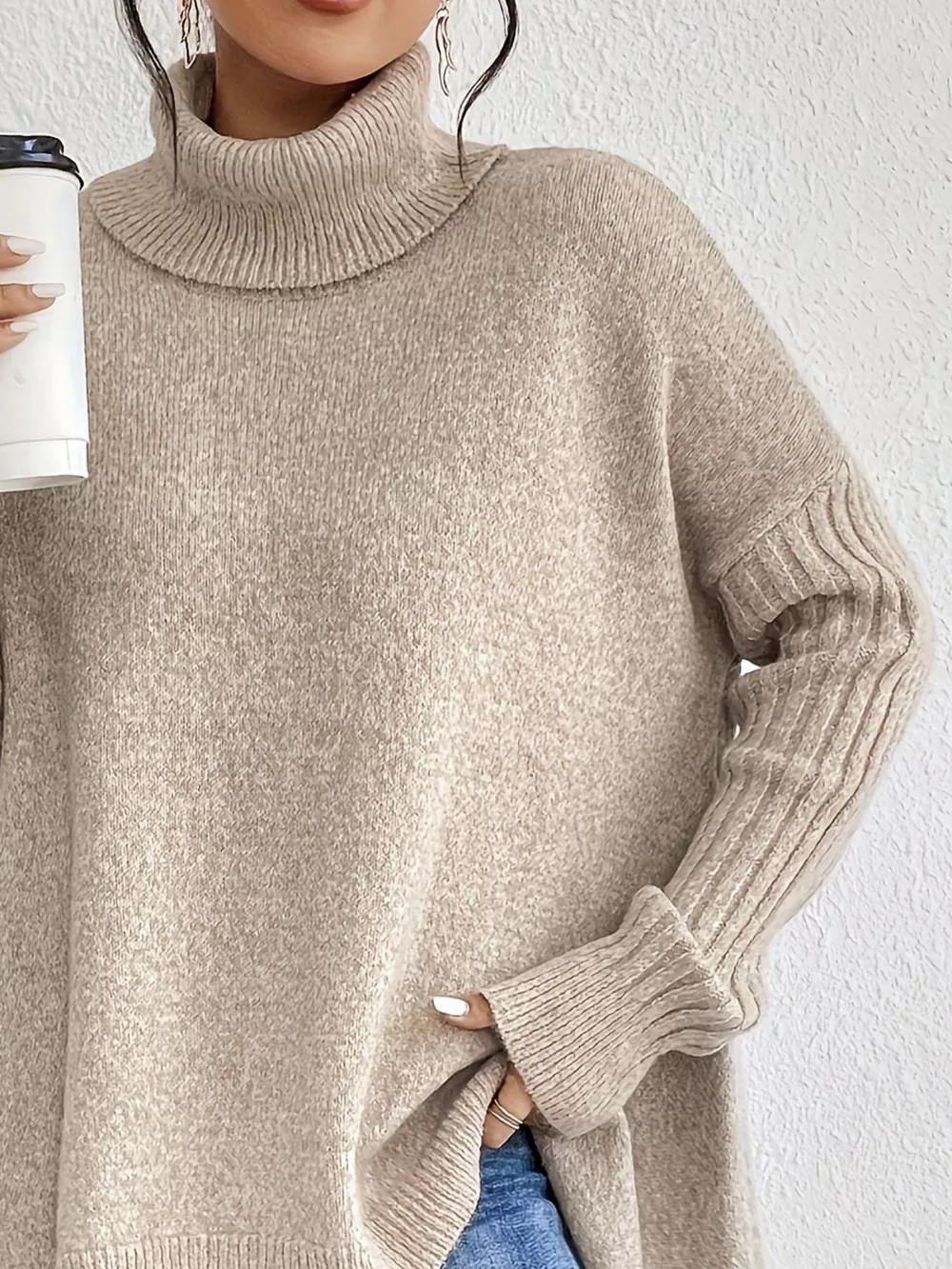 Turtleneck High-Low Hem Sweater, image 2