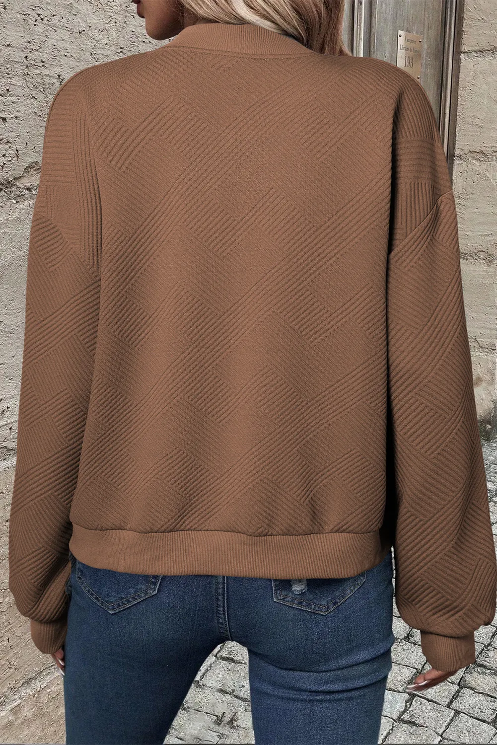 Textured Zip Up Baseball Collar Jacket, image 5
