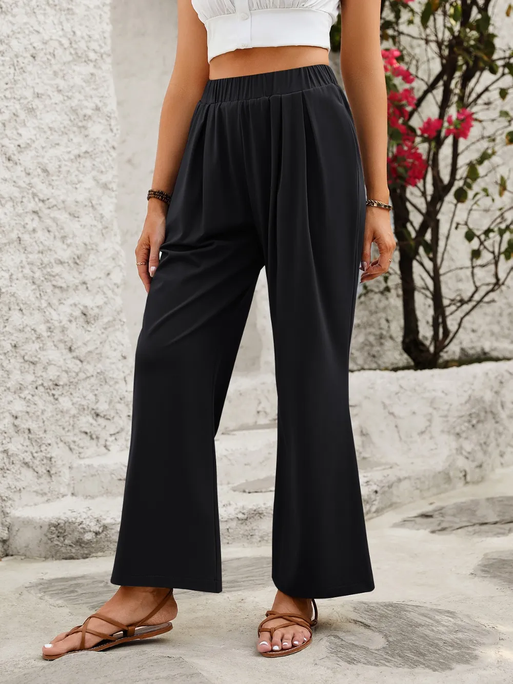 Elastic Waist Wide Leg Pants, image 7