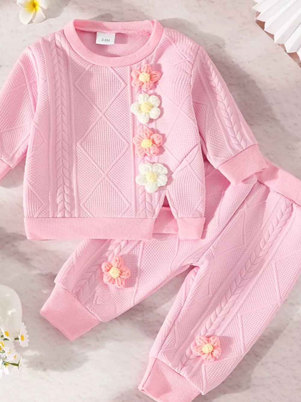Children's Textured Flower Top and Pants Set, image 2