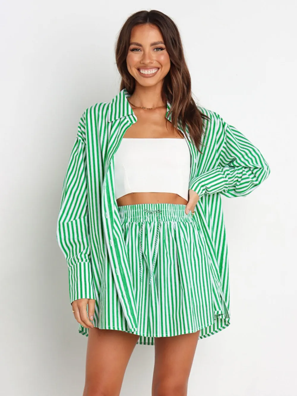 Striped Dropped Shoulder Shirt and Shorts Set, image 8