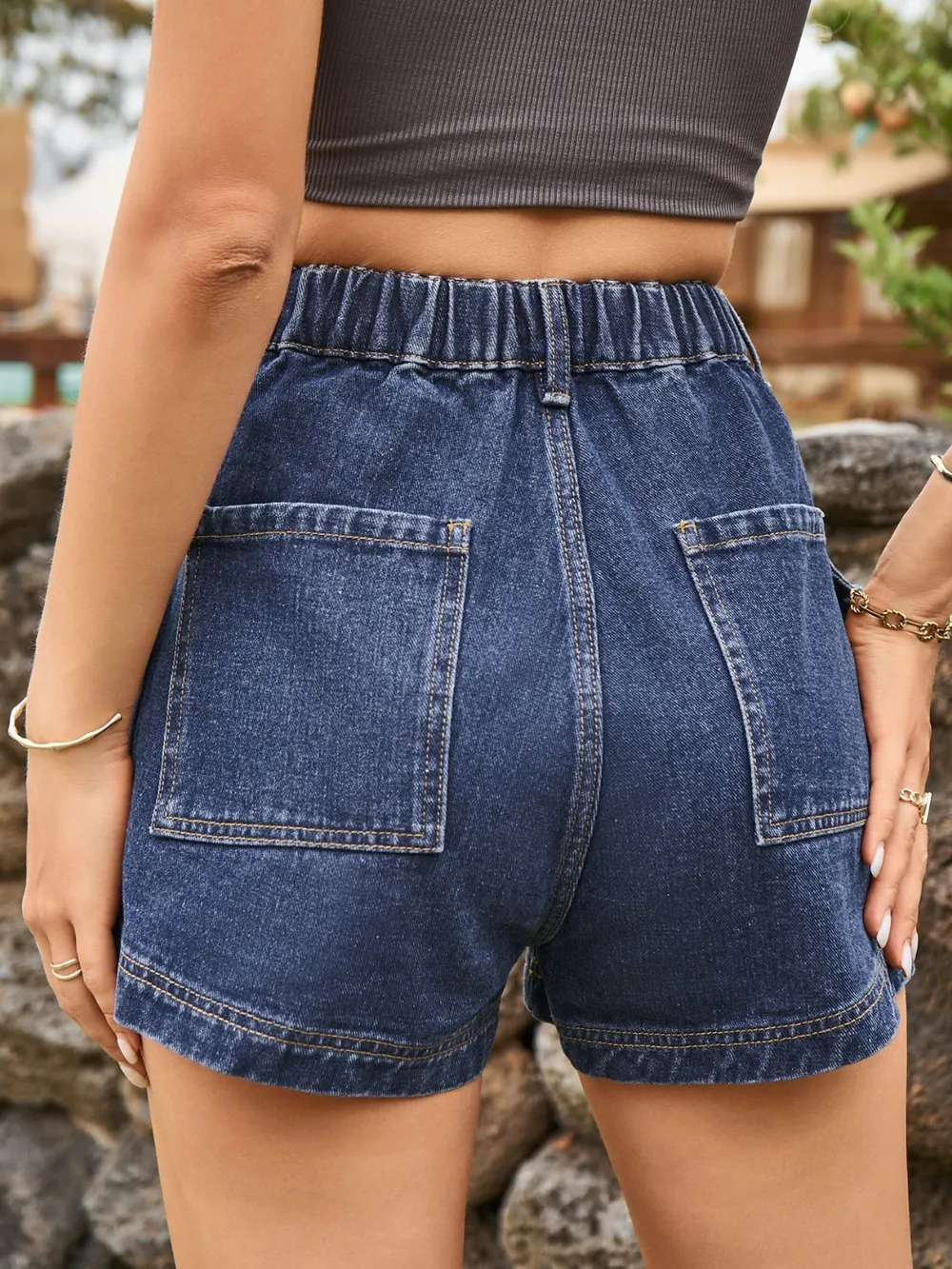 High Waist Denim Shorts with Pockets, image 10