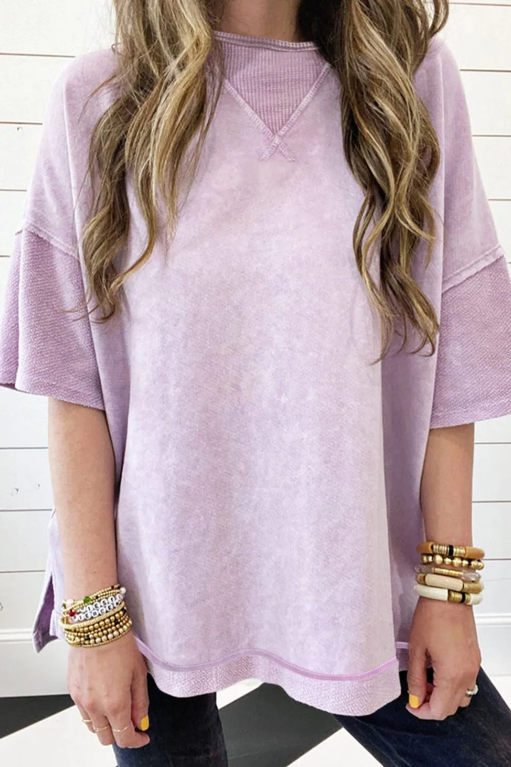 Mineral Wash Drop Shoulder Round Neck T-Shirt, image 8