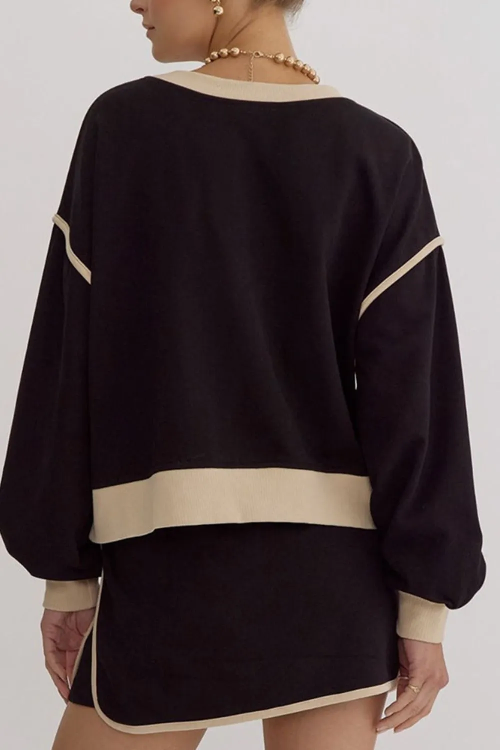 Contrast Trim Round Neck Top and Skort Set, image 10