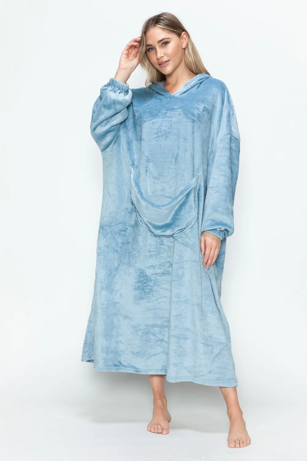 Full Size Pocketed Hooded Midi Lounge Dress, image 5