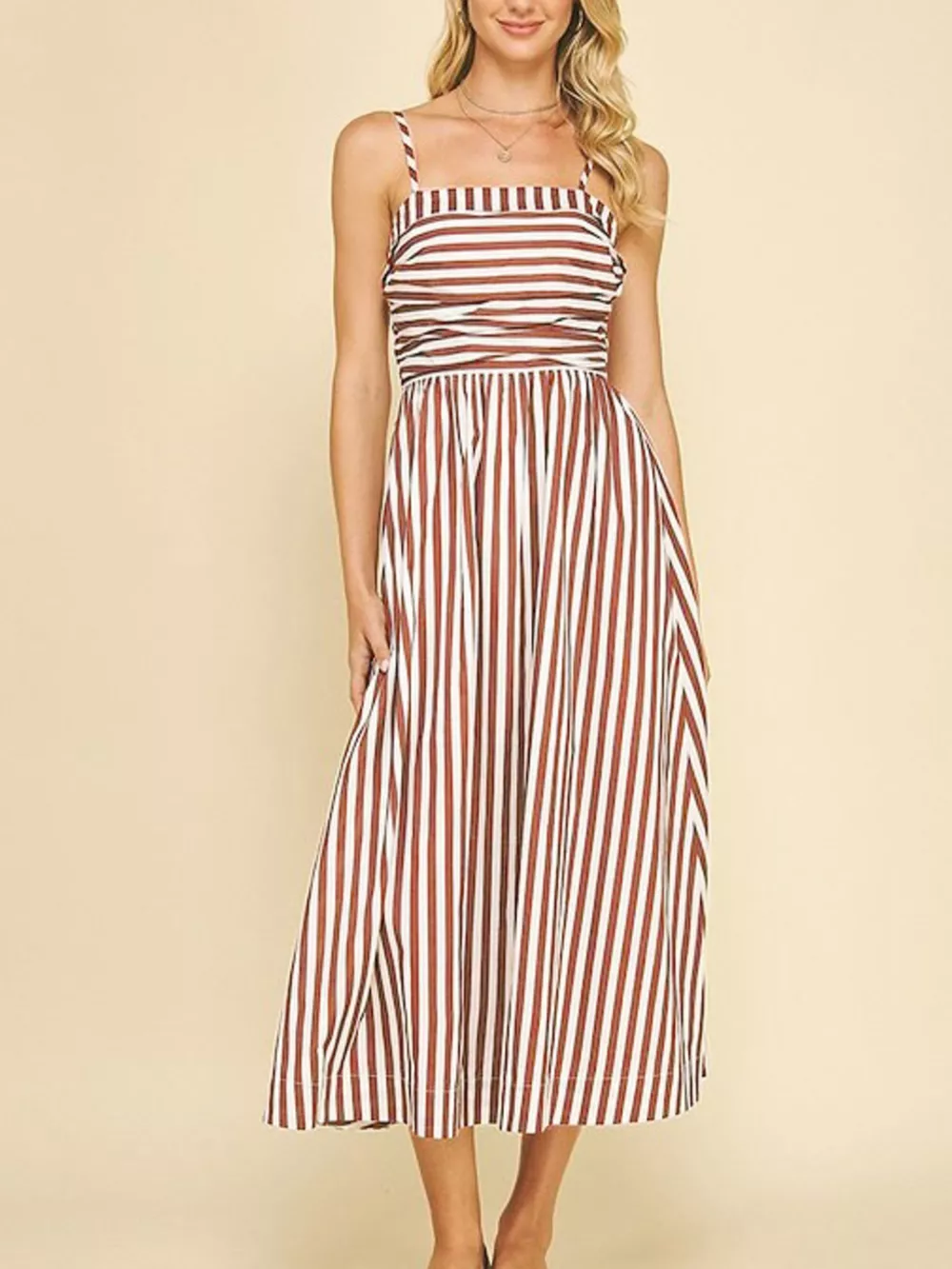Striped Spaghetti Strap Casual Maxi Dress, image 6