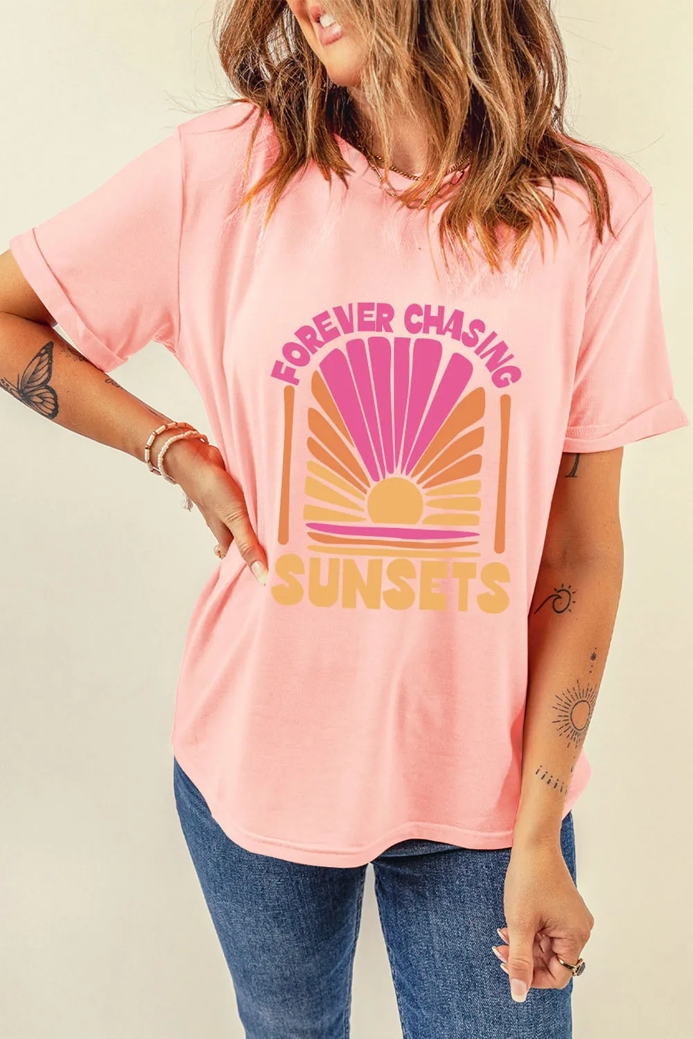 FOREVER CHASING SUNSETS Round Neck T-Shirt, image 2
