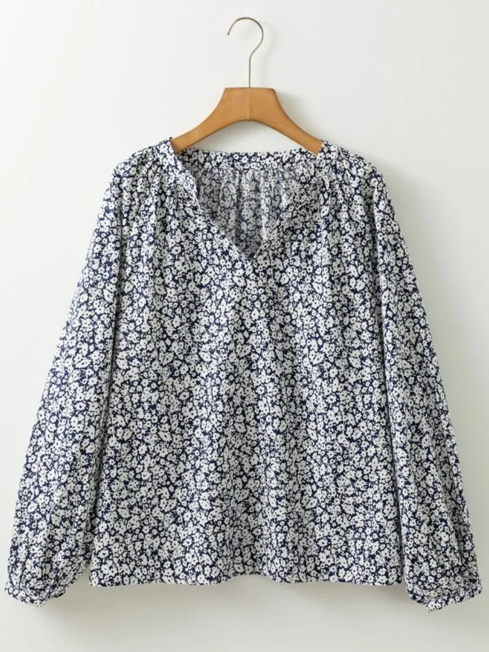 Floral Print Notched Long Sleeve Blouse, image 4