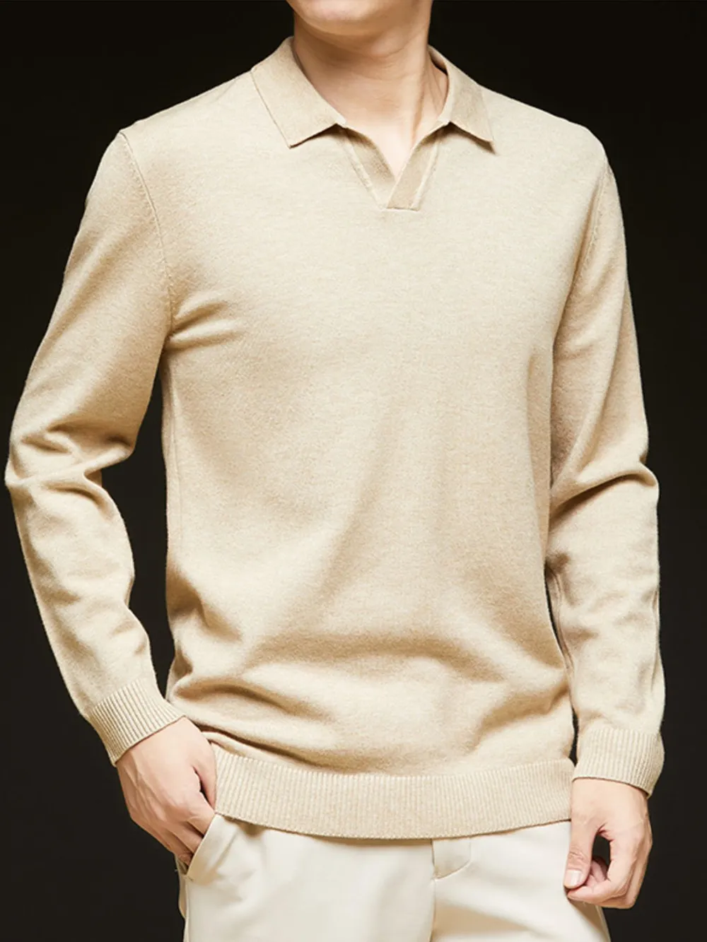 Men's Full Size Collared Neck Long Sleeve Polo Plus Size, image 3