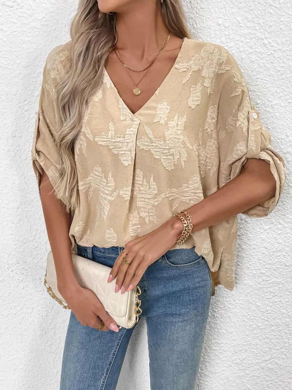 V-Neck Half Sleeve Blouse, image 3