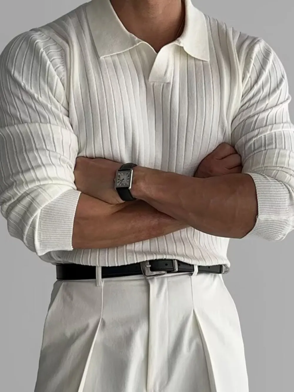 Men's Plus Size Collared Neck Long Sleeve Polo, image 6